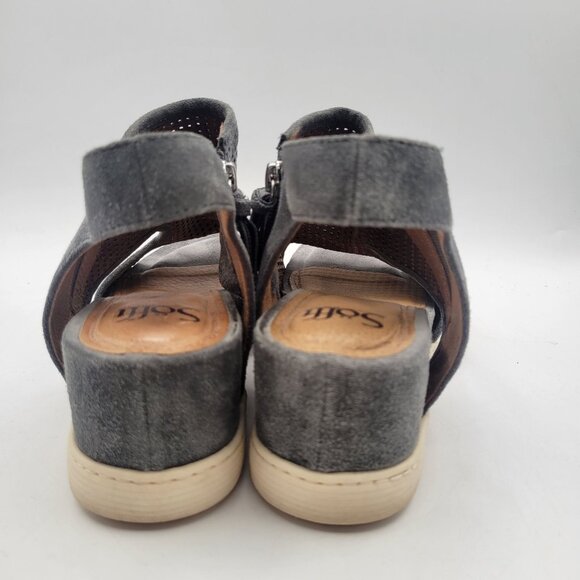Sofft Shandi Sandals Gray Suede Open Toe Strappy Comfort Wedge Side Zip Womens 8 - Picture 8 of 11